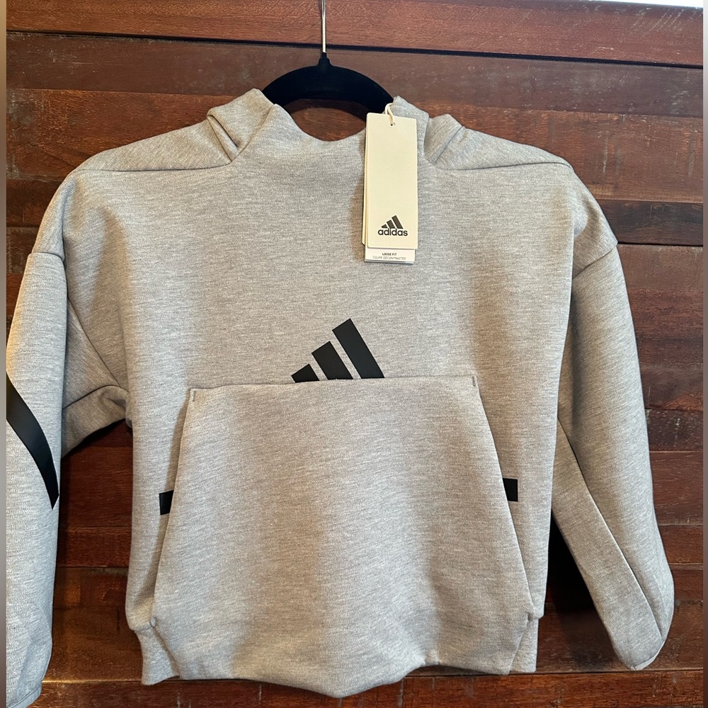 Adidas Kids Gray Hoodie with Black Accents